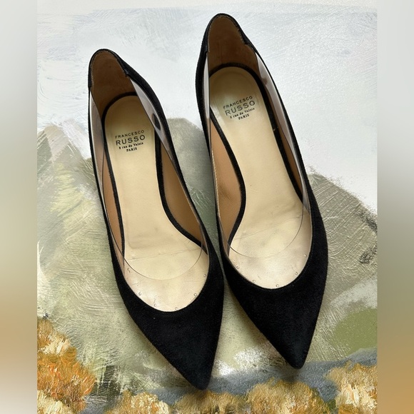 Francesco Russo Suede black & clear PVC pumps size 6.5